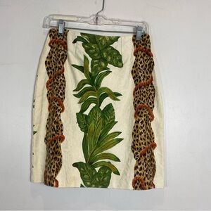 Sandy Annesley Cheetah Print and Plants Patterned High Waisted Skirt Size S